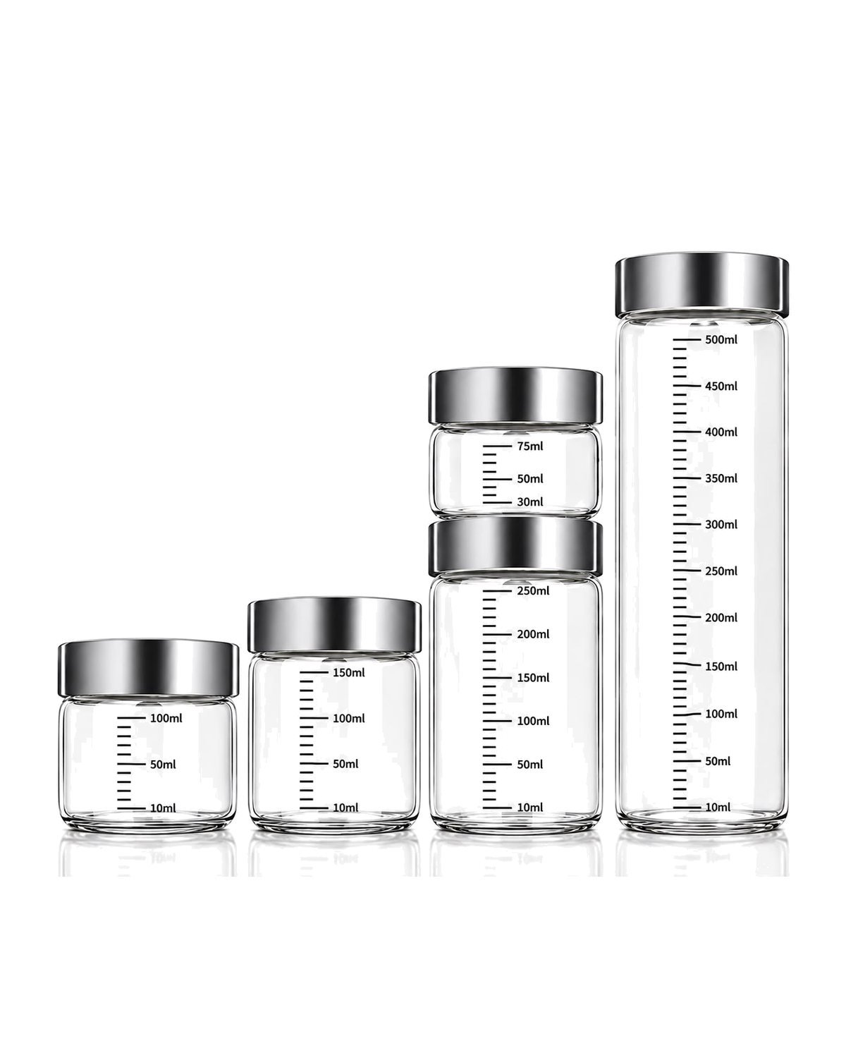 Maven clear glass wide-mouth jars with metal lids in four sizes
