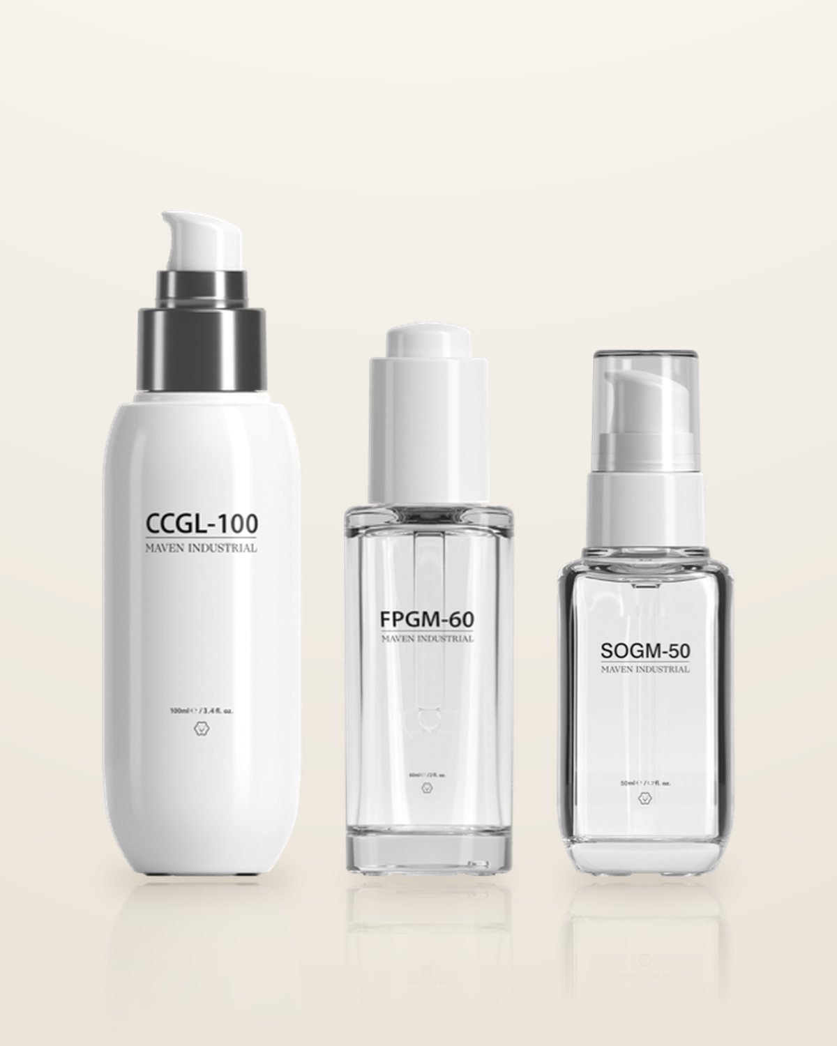 Maven CCGL-100, FPGM-60 and SOGM-50 pump bottles