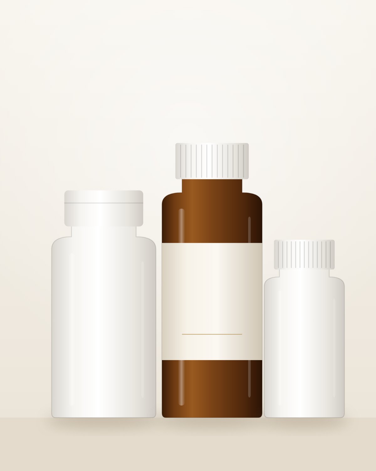 White plastic and amber capsule bottles