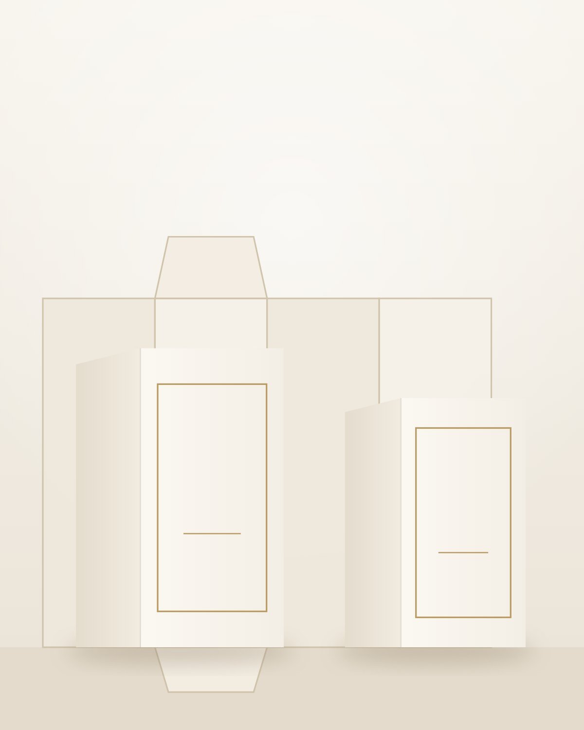Ivory folding cartons and a flat die-cut carton
