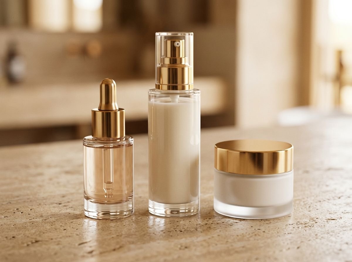Glass serum dropper bottle, lotion pump bottle and cream jar